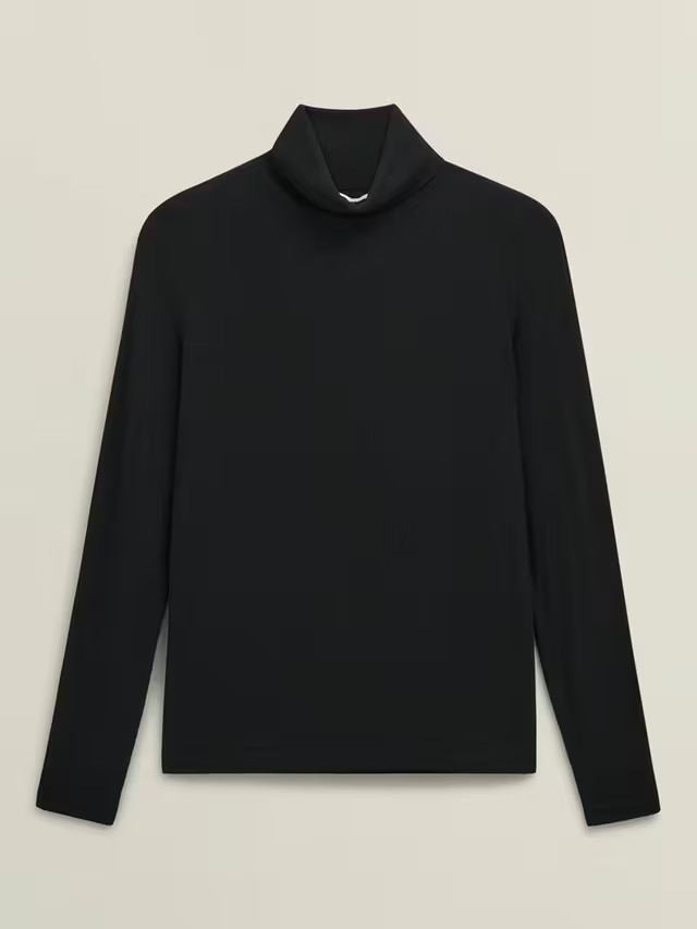 Hobbs Kiera Ribbed Roll Neck Top, Black | John Lewis (UK)
