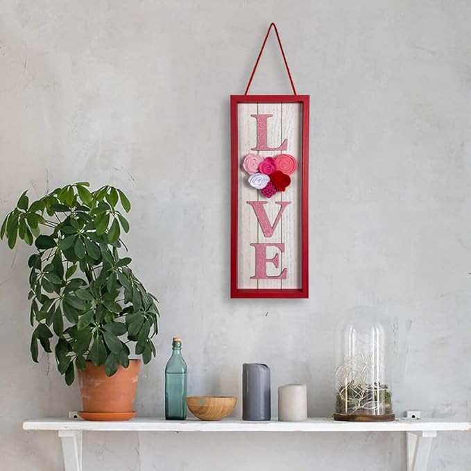 Love Sign Valentine's Day Decorations Cloth Flower Wooden Hanging Pink Loving Décor Vintage Home... | Amazon (US)