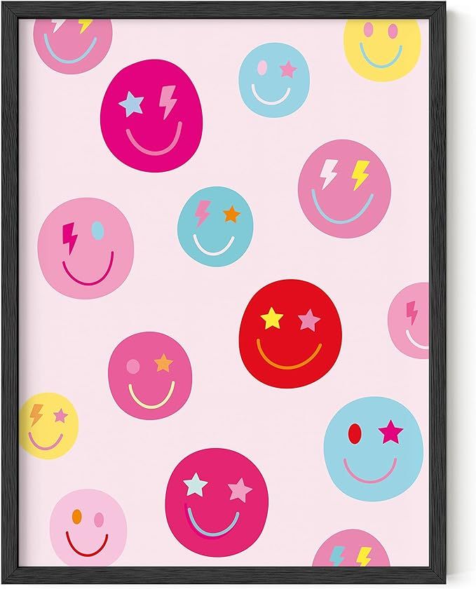 HAUS AND HUES Smiley Face Poster - Preppy Wall Art Pink Posters For Room Aesthetic Posters for Te... | Amazon (US)
