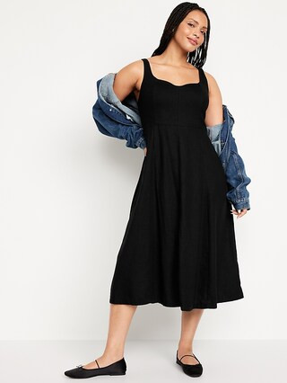 Fit & Flare Linen-Blend Midi Dress | Old Navy (CA)
