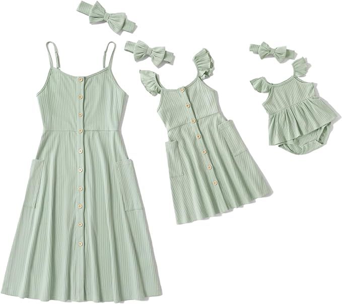 IFFEI Mommy and Me Matching Dress Spaghetti Strap Summer Casual Sundress Beach Sleeveless Dress w... | Amazon (US)