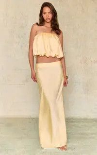 Butter Yellow Butter Yellow Satin Maxi Skirt Co-ord | PrettyLittleThing USA | PrettyLittleThing US