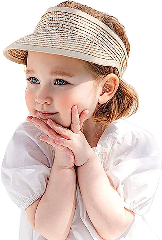 Straw Sun-Visor-Hat for Kids Foldable Adjustable Summer Beach Sun Hat UV Protection 3 to 7 Years | Amazon (US)