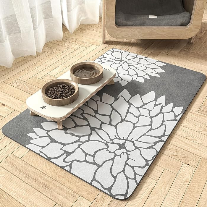 MontVoo-Pet Feeding Mat-Absorbent Floral Cat&Dog Food Mat-Dog Mat for Food and Water Bowl-No Wate... | Amazon (US)