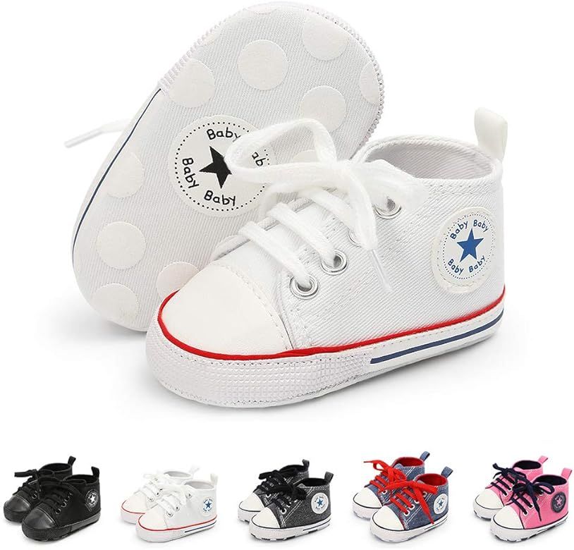 Meckior Baby Girls Boys Canvas Sneakers Soft Sole High-Top Ankle Infant First Walkers Crib Shoes | Amazon (US)