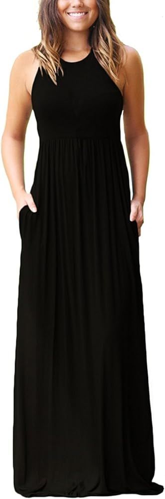 GRECERELLE Women's Fashion Summer Sleeveless Racerback Loose Plain Maxi Dresses Casual Long Dress... | Amazon (US)