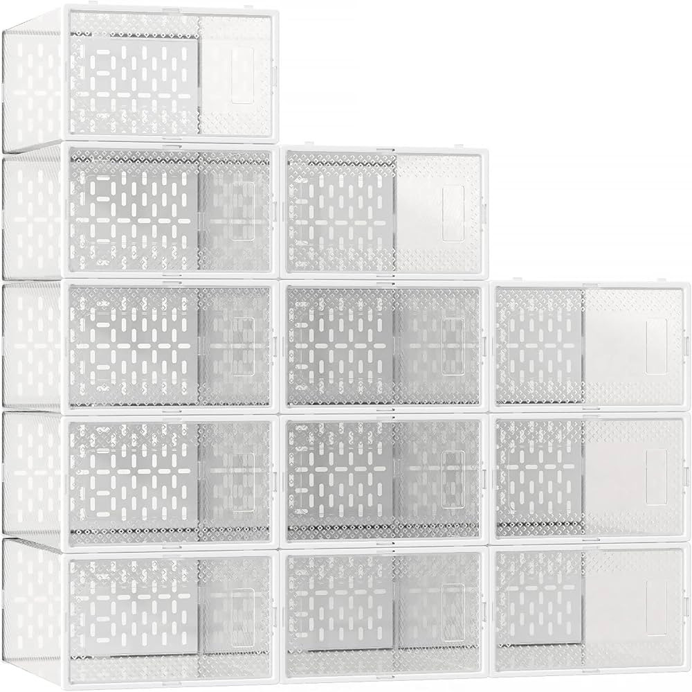 GTMOON Large Shoe Storage Boxes, 12 Pack Shoe Boxes Clear Plastic Stackable, Shoe Organizer Box f... | Amazon (US)