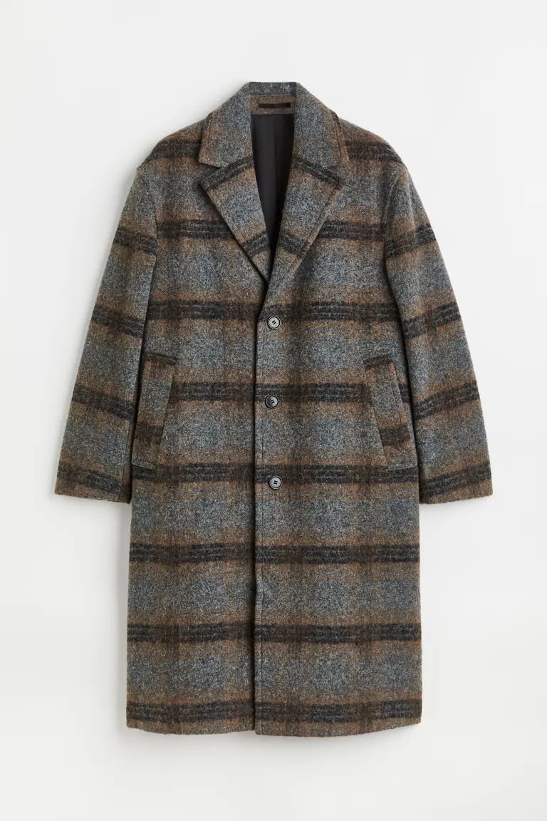 Oversized wool-blend coat - Grey/Checked - Men | H&M GB | H&M (UK, MY, IN, SG, PH, TW, HK)