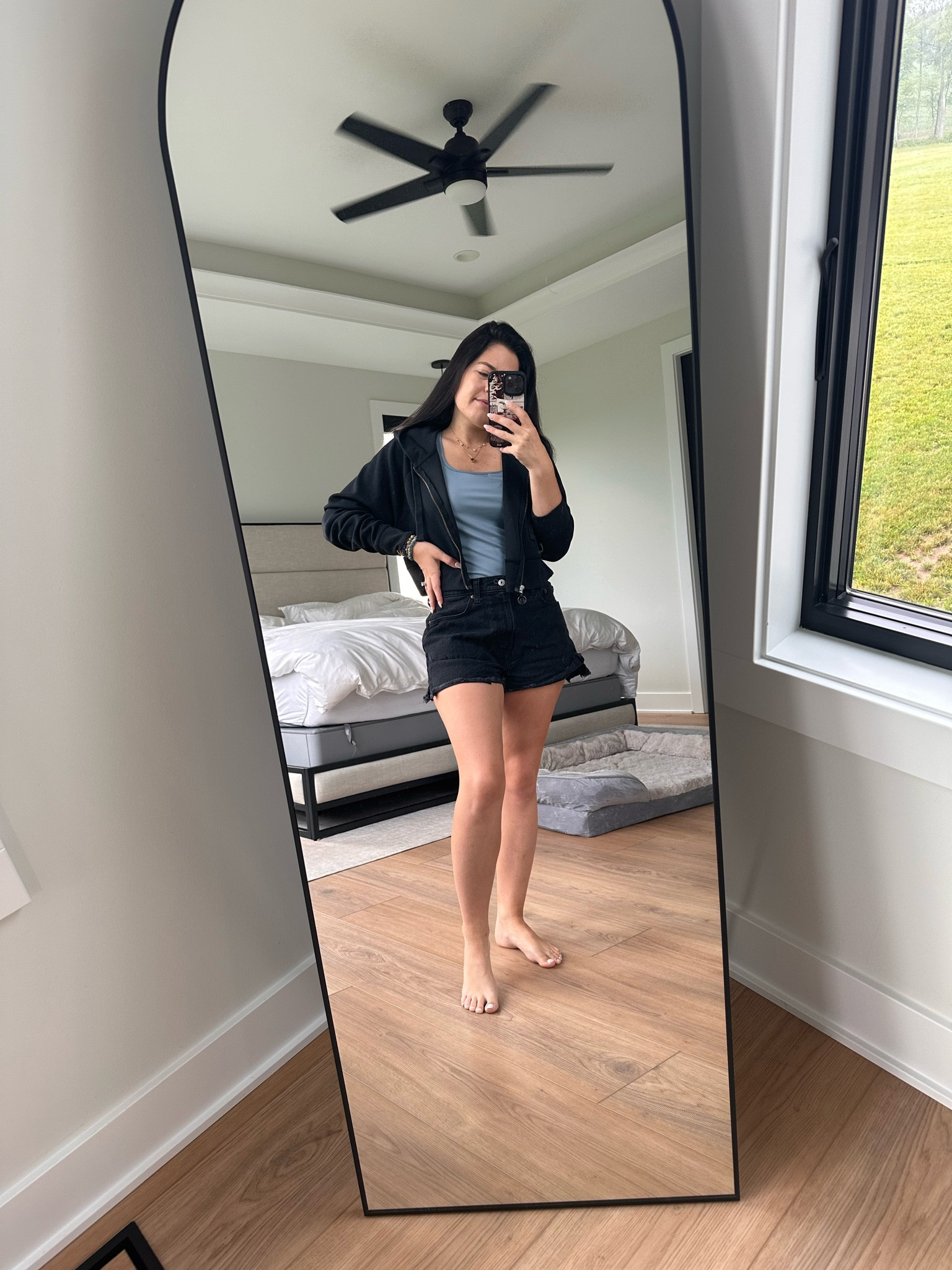 Cute everyday outfit! This top from Vuoir is so comfy!! Shorts are from American eagle and the black zip up is from Hollister. Added some gold jewelry and Slip hair ties 

Size small in top and jacket
Size 4 in black shorts 
5’2” for reference 


Petite outfit, casual day out, comfy outfit, blue tank, jean shorts, gold jewelry 

#LTKStyleTip #LTKSummerSales #LTKActive