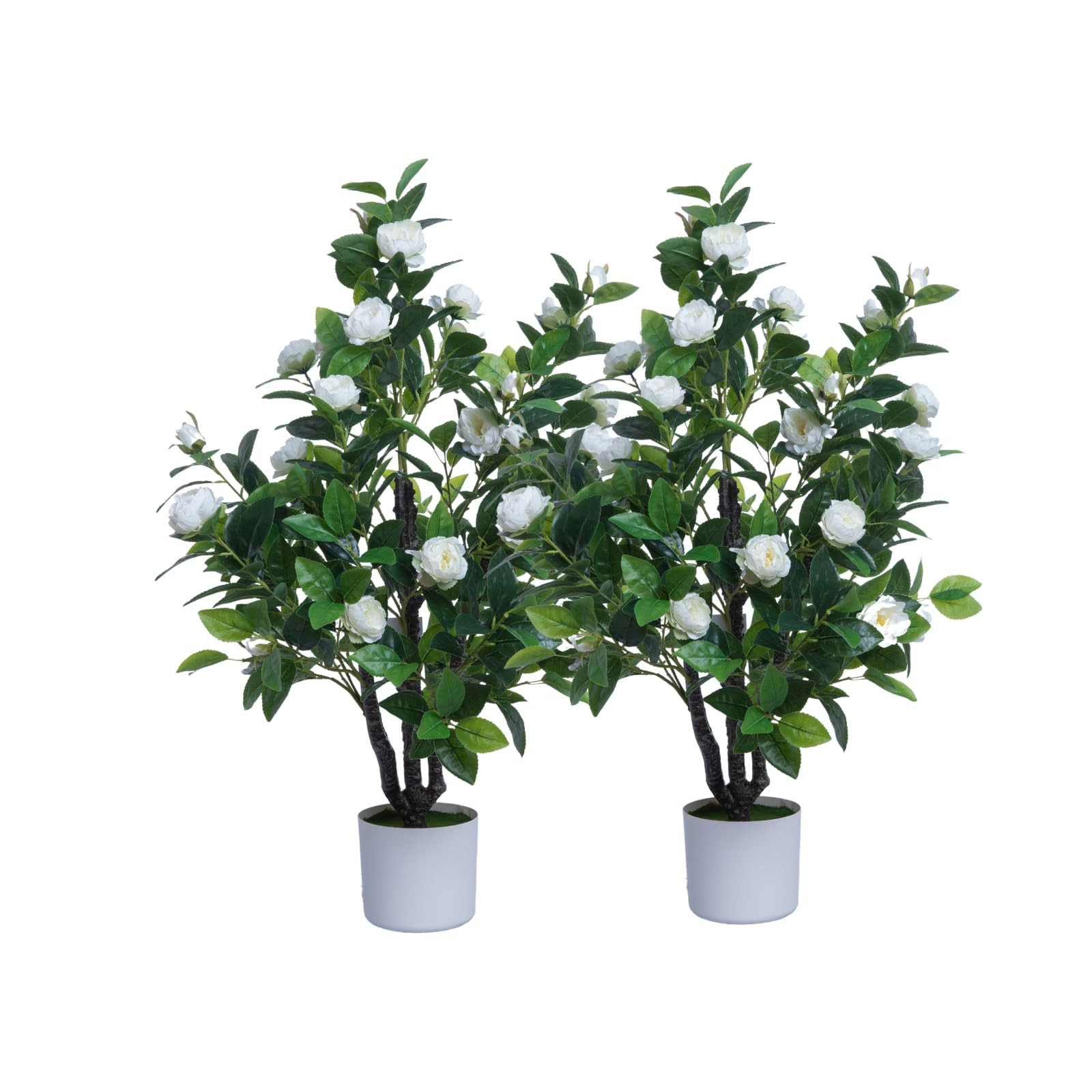Artificial Camellia Tree 35in Faux Floral Plant with White Flowers and Green Leaves - No Maintena... | Amazon (US)
