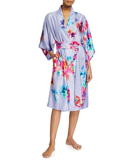 Natori Peonia Floral Printed Satin Robe | Neiman Marcus