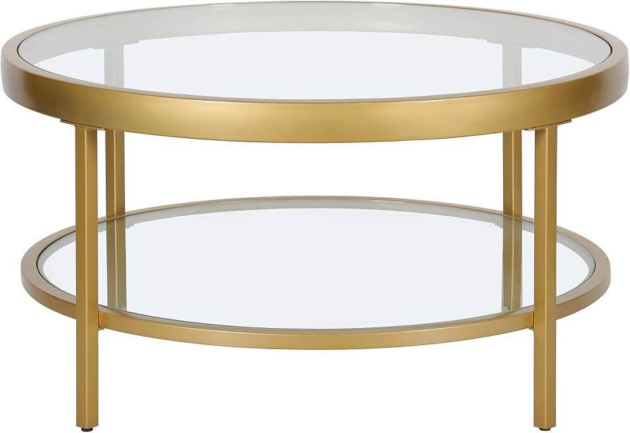 Henn&Hart 32" Wide Round Coffee Table in Brass, Round Coffee Table for living room, studio apartm... | Amazon (US)