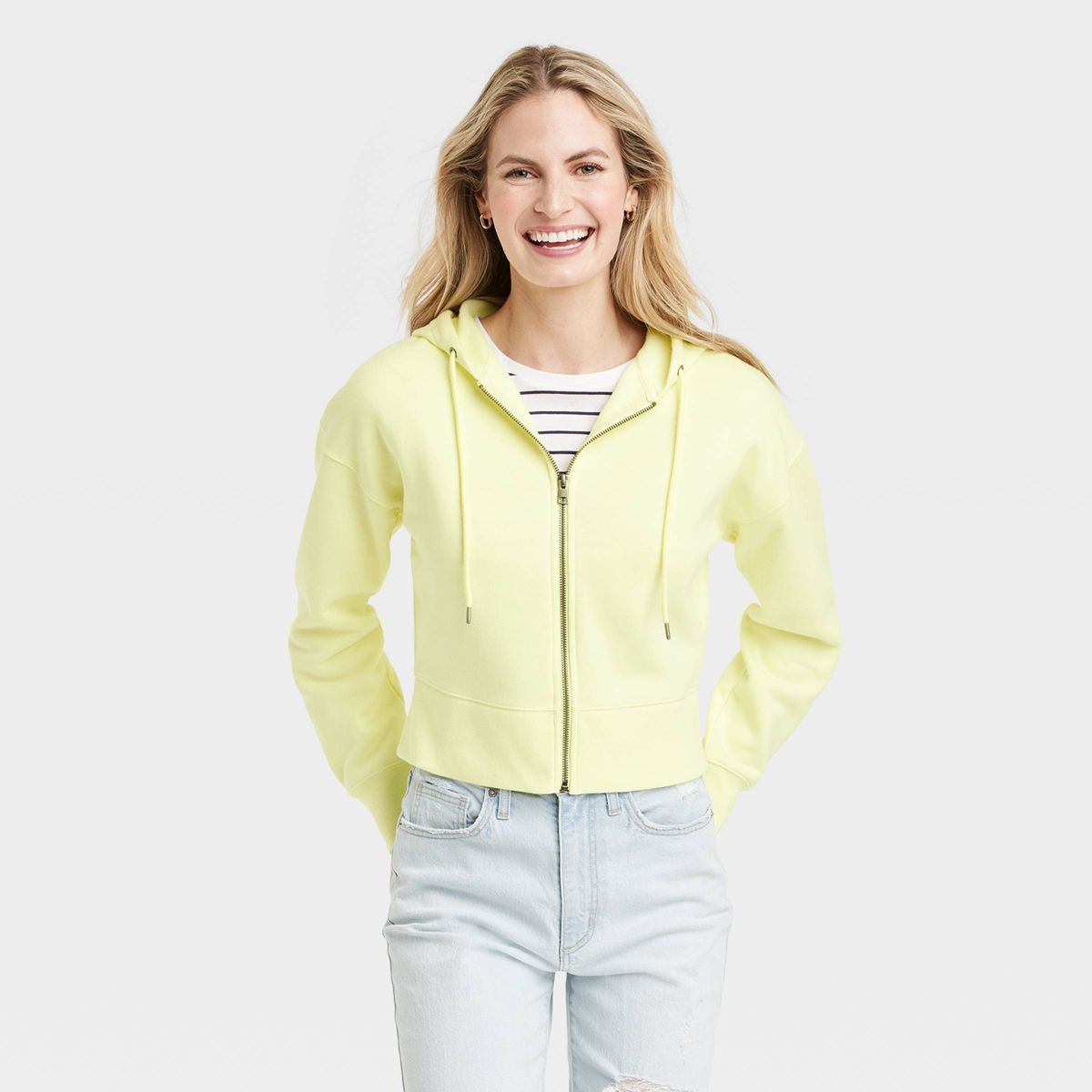 Women's Cropped Hooded Zip-Up Sweatshirt - Universal Thread™ Yellow M | Target