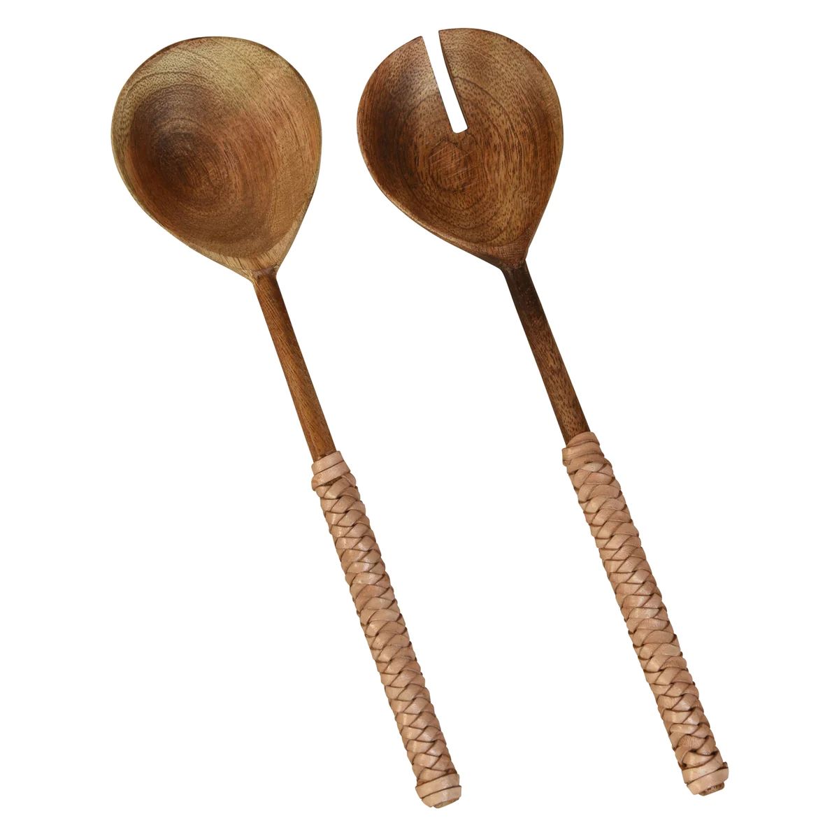 Hand-Carved Woven Leather Handle Salad Servers | APIARY by The Busy Bee