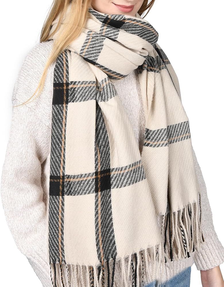 FURTALK Winter Scarf for Women Shawl Cashmere Feel Tassel Plaid Large Oversized Scarves Wraps | Amazon (US)