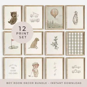 Boy Nursery Gallery Wall Set of 12 Boys Room Print Set Boy Vintage Nursery Print Digital Neutral ... | Etsy (US)