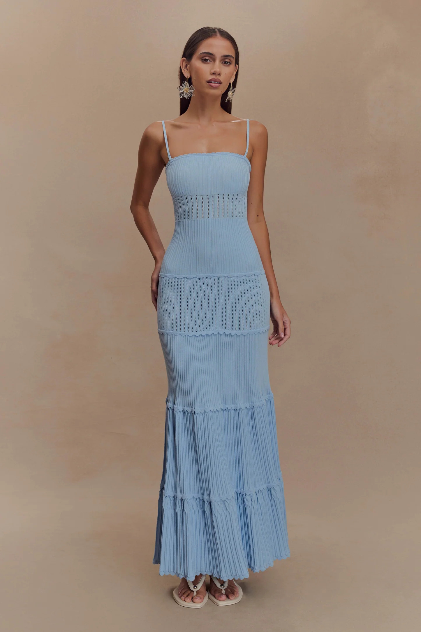 Pointelle Knit Maxi Dress - Cornflower Blue | MESHKI US