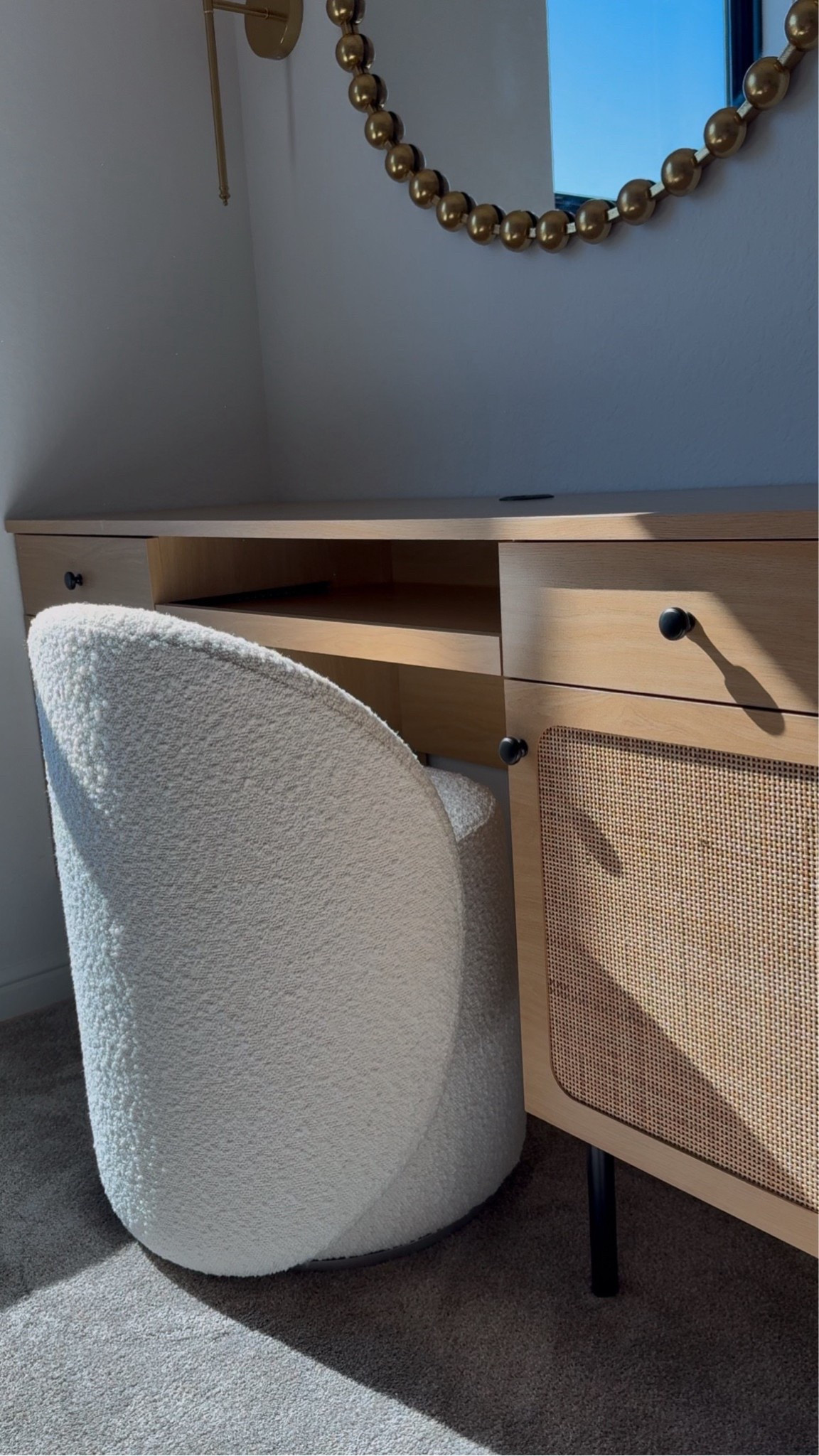 We needed the perfect study desk for Michelle & wanted it to fit into this small space in her room. We found it! 😊 - The perfect desk  for smaller spaces….🤎 

It measures 55.5 inches in width & the wall is 57 inches. The mirror is 36x36 inches & the sconces are battery operated making them convenient to place anywhere! 🎉 …. Excited to share the rest of the room as we put it together 😊

#LTKStyleTip #LTKSaleAlert #LTKHome