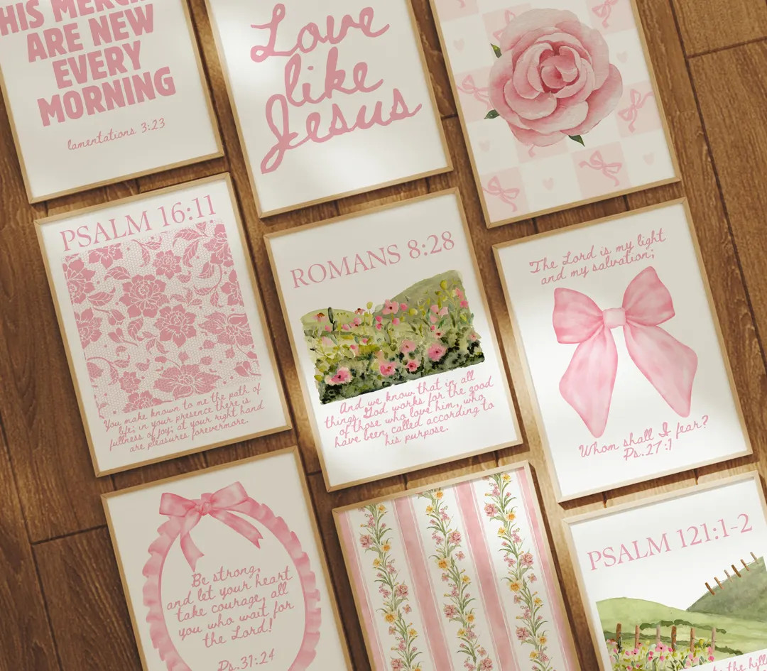 Trendy Christian Wall Art Bundle Gallery Wall Set Pink Printable Coquette Home Decor Art Floral C... | Etsy (US)