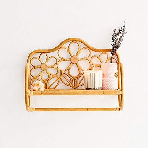 Rattan Daisy Wall Shelf with Towel Bar Wall Mounted Accent Wall Shelf | Amazon (US)