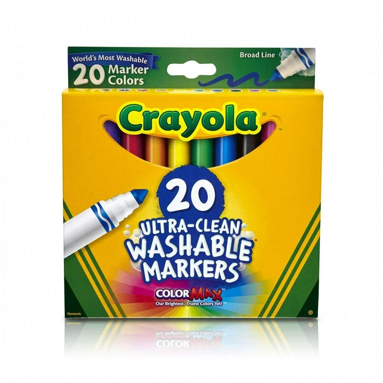 Crayola Ultra-Clean Washable Broad Line Markers; 20-count; Classic & Bold Colors | Walmart (US)