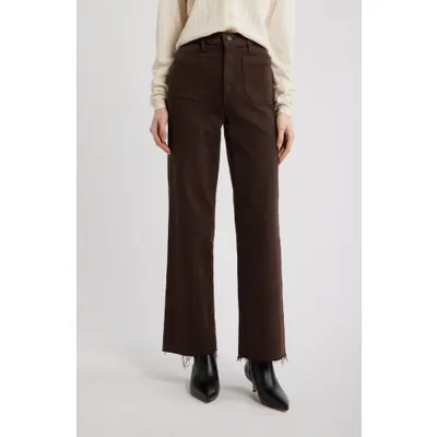 FRAME The Anchor High Waist Raw Hem Wide Leg Jeans in Chocolate Brown at Nordstrom, Size 28 | Nordstrom