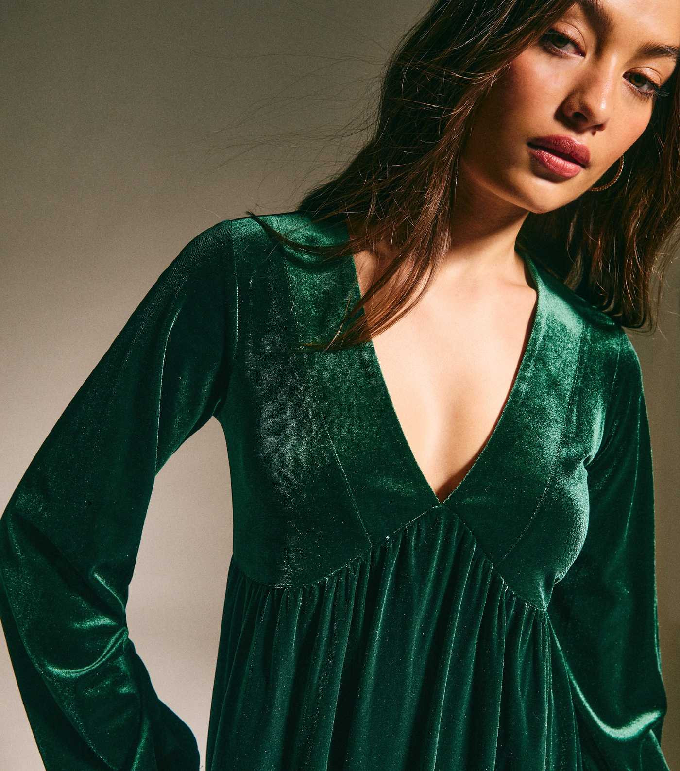 Dark Green Velvet Smock Mini Dress | New Look | New Look (UK)