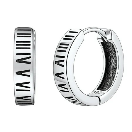 Silvora Men Hoop Earrings with Roman Numerals Small Sterling Silver Huggie Earrings Hip Hop Jewelry Gift Christmas Father s Day | Walmart (US)