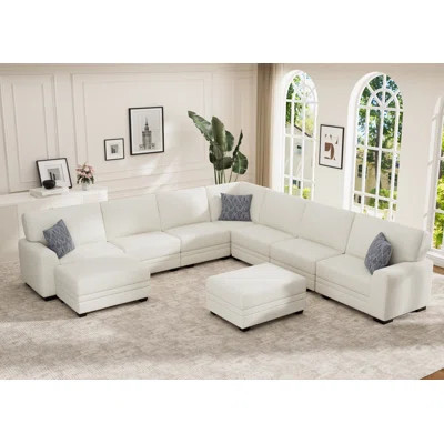 9pcs Modular Corduroy Sectional With Ottoman | Wayfair North America