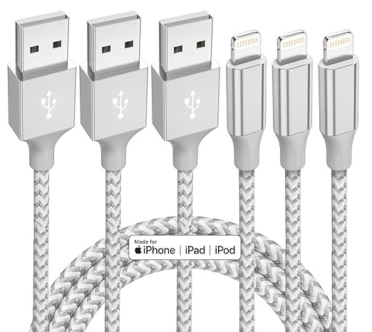 iPhone Charger 3 Pack 10 ft Apple MFi Certified Lightning Nylon Braided Cable Fast Charging Cord ... | Amazon (US)