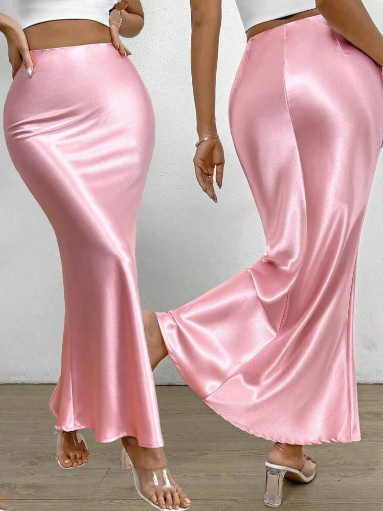 SHEIN Privé Women's Elegant Solid Color Mermaid Hem Skirt, Spring/Summer | SHEIN