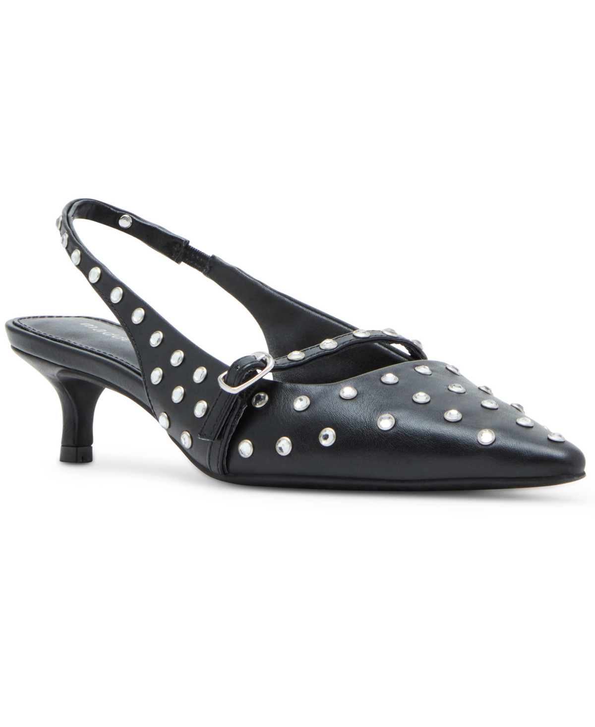 Madden Girl Krystall Rhinestone Pointed-Toe Slingback Kitten-Heel Pumps - Black/Rhinestone | Macy's
