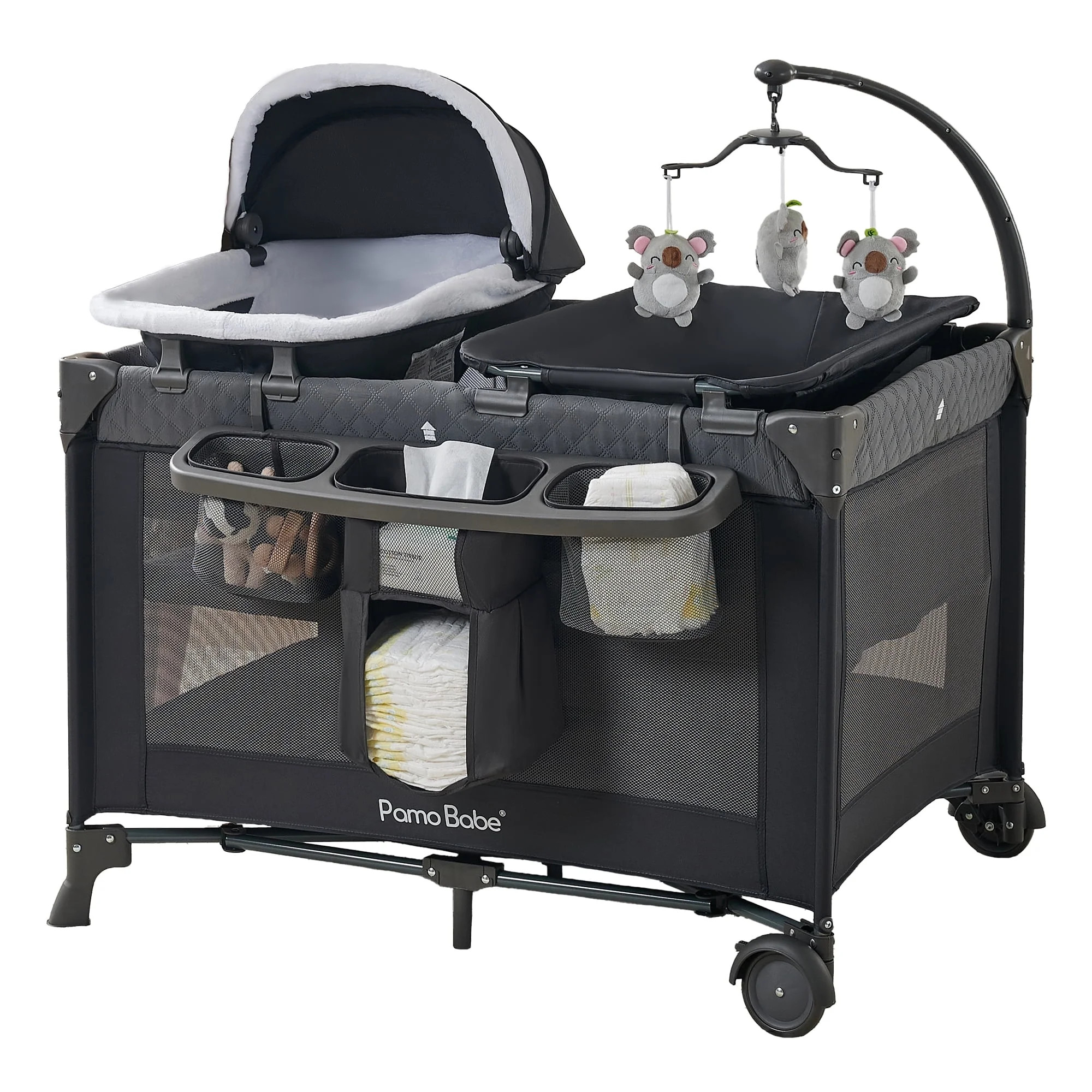 Pamo Babe 4-in-1 Baby Playard with Bassinet & Changing Table for Newborn,Grey | Walmart (US)