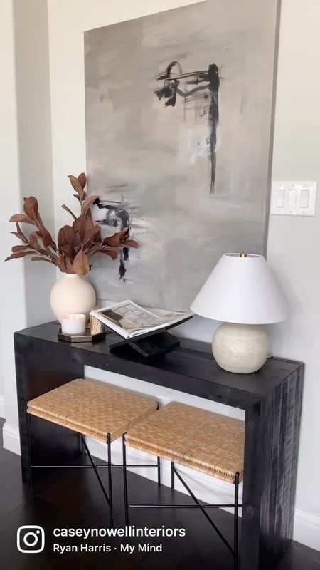 Fall, autumn, living room, family room, fireplace, console table styling, table lamp, great room, vase, stems, brass tray, entryway table, staircase, olive tree, side table, accent table, marble, black and white, neutral, modern, transitional, home decor, ottoman, mantle, candlesticks, match striker, furniture.

#LTKhome #LTKHoliday #LTKSeasonal