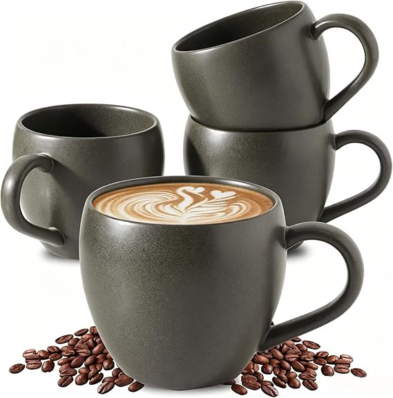Coffee Mugs Set of 4, Black 18 oz Coffee Mugs for Latte Cappuccino Cocoa and Tea, Ceramic Coffee ... | Amazon (US)