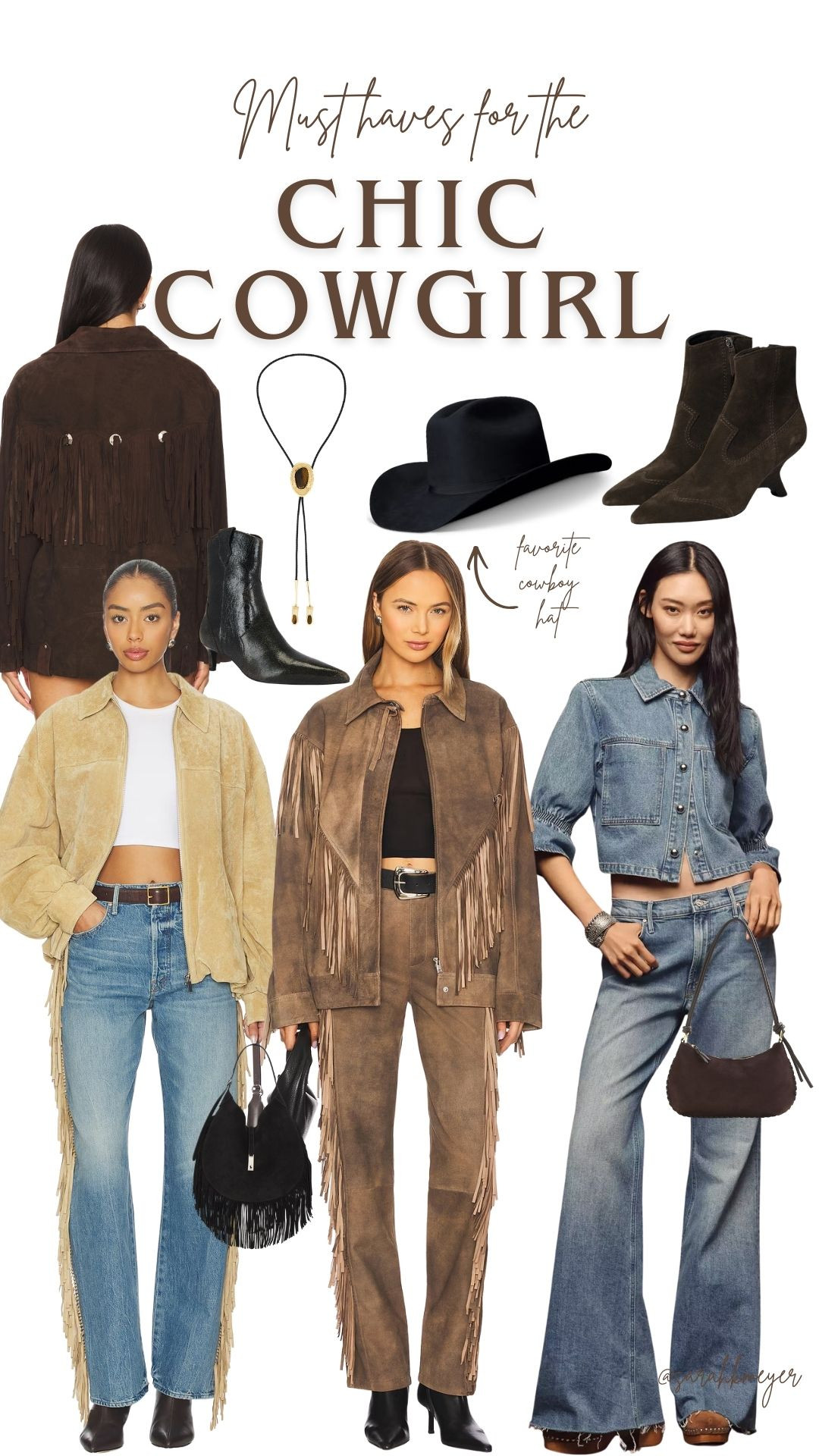 Leather, fringe, and denim, aka the holy trinity for the chic cowgirl. Any of these pieces would make the perfect look for a date night out or an evening at the Stockyards. Also, this Tecovas cowboy hat has been a staple in my closet for years. 

#chiccowgirl #cowgirlfashion #westernfashion #westernelegance #fringelook #deminlook #leather #fringe #demin #cowboyhat 

 #LTKgrwm #LTKSeasonal