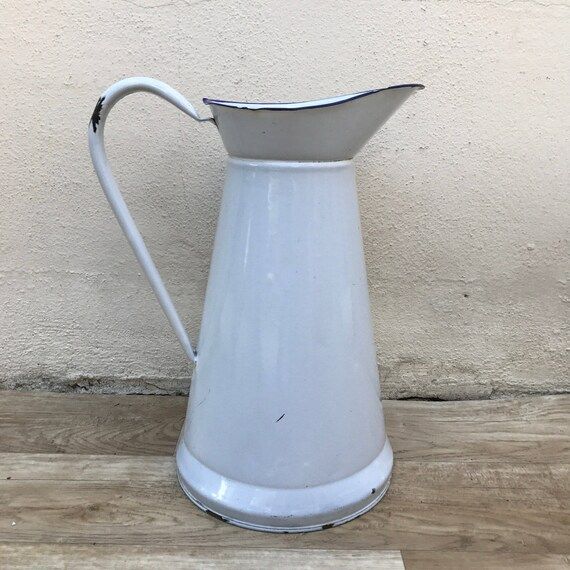 Vintage French Enamel pitcher jug white water enameled 2308171 | Etsy (US)