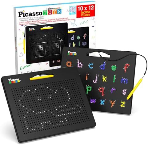 PicassoTiles 2-in-1 Magnetic Drawing Board Toy 12x10 inch Large Magnet Bead Tablet Pad with 2 Fac... | Amazon (US)