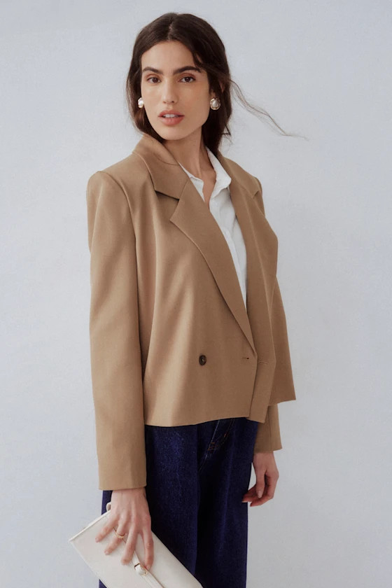 Suave Presence Tan Cropped Blazer | Lulus