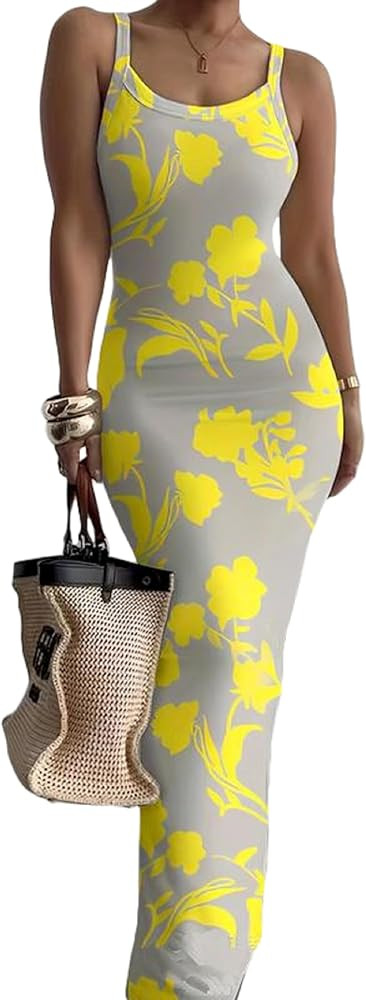 Nimsruc Women Summer Long Dress Casual Slip Sexy Slim Sleeveless Bodycon Maxi Dresses for Women 2... | Amazon (US)