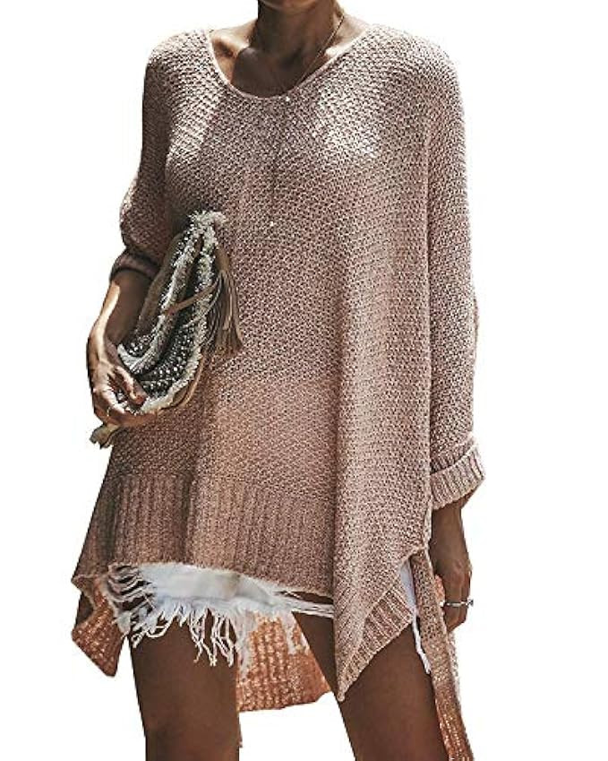 FIRENGOLI Womens Sweaters Off The Shoulder Knit Jumper V Neck Pullover Top | Amazon (US)