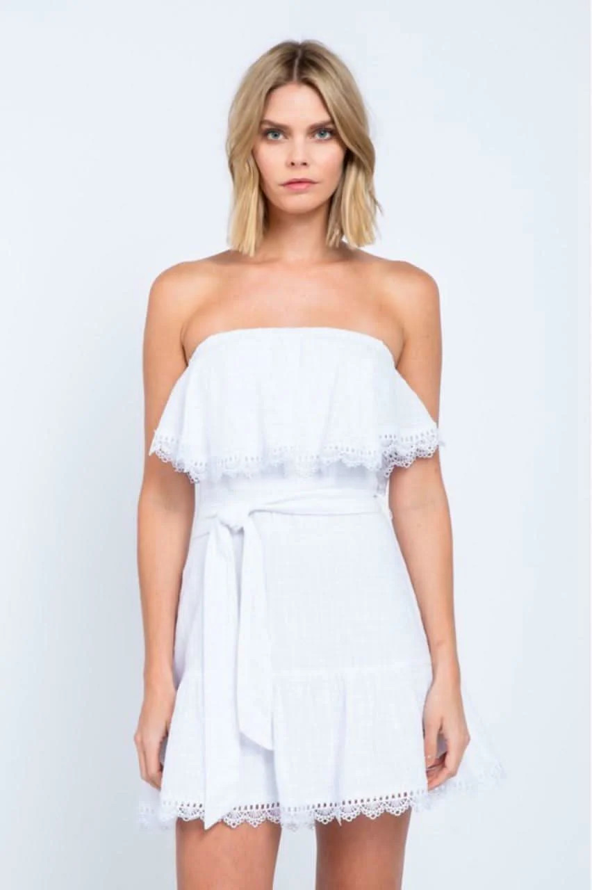 Ellie White Strapless Mini Dress L | Boho Pink