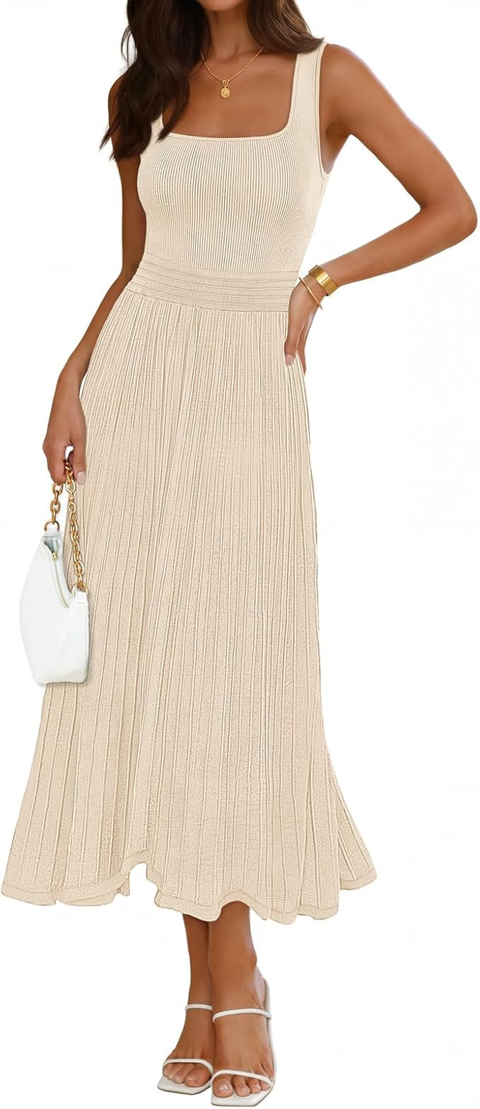 MEROKEETY Women's Summer Midi Dress 2026 Spring Sleeveless Pleated A Line Casual Business Work Co... | Amazon (US)