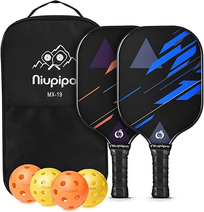 niupipo Pickleball Paddles, Fiberglass Surface, Pickleball Set of 4 Balls and 1 Pickleball Bag | Amazon (US)