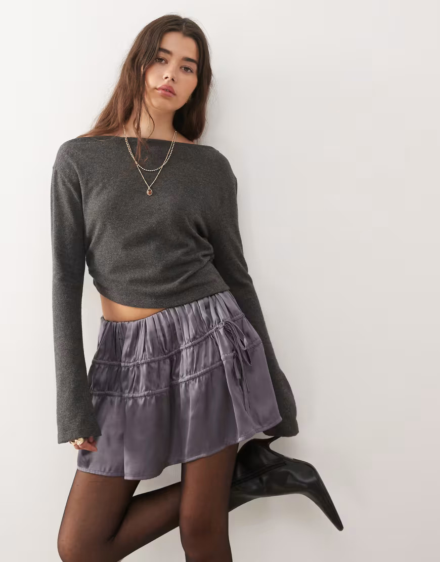 Reclaimed Vintage mini rara skirt with ruched detail in silver gray | ASOS (Global)
