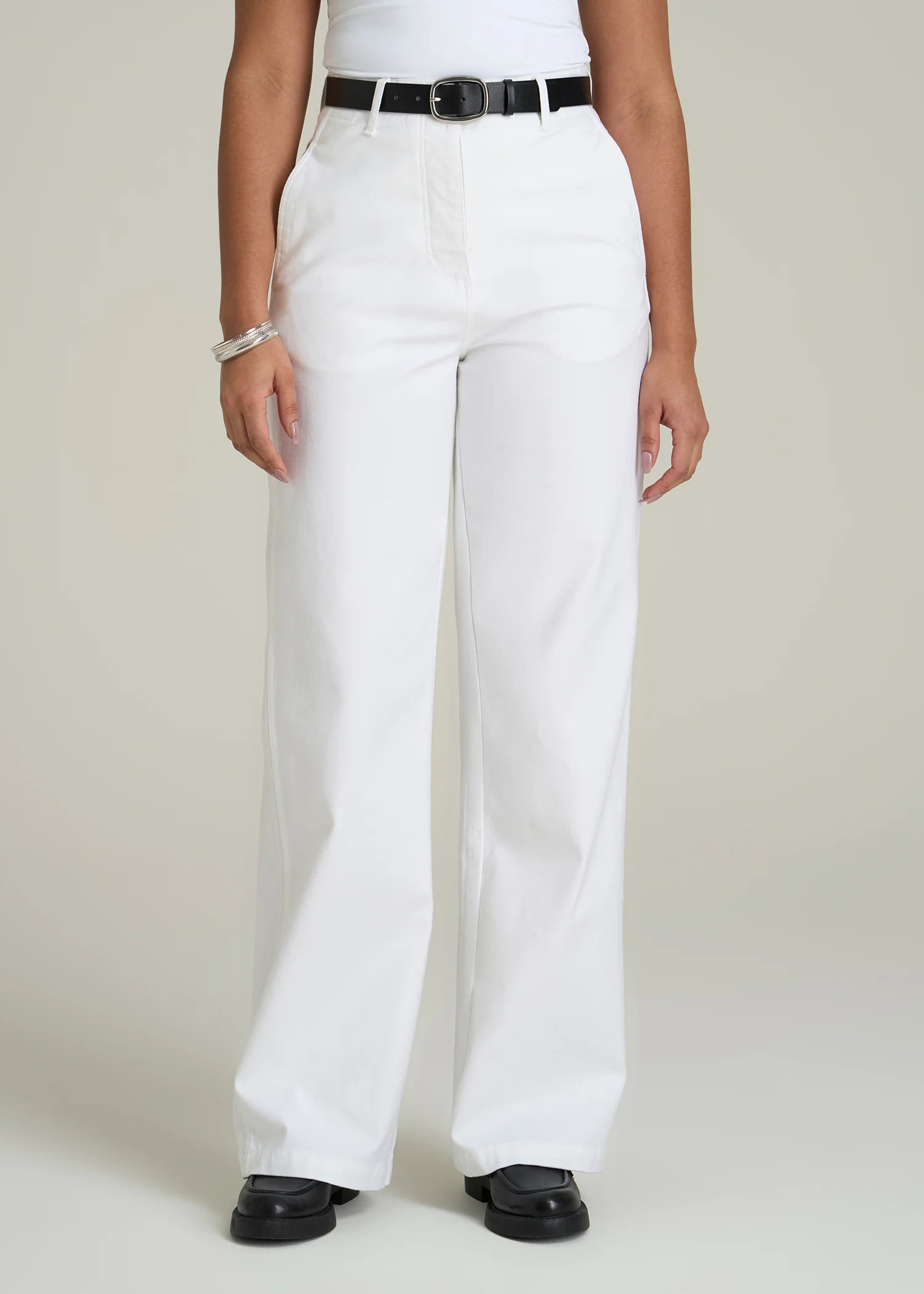 High Rise Wide Leg Flat Front Chino in White | American Tall