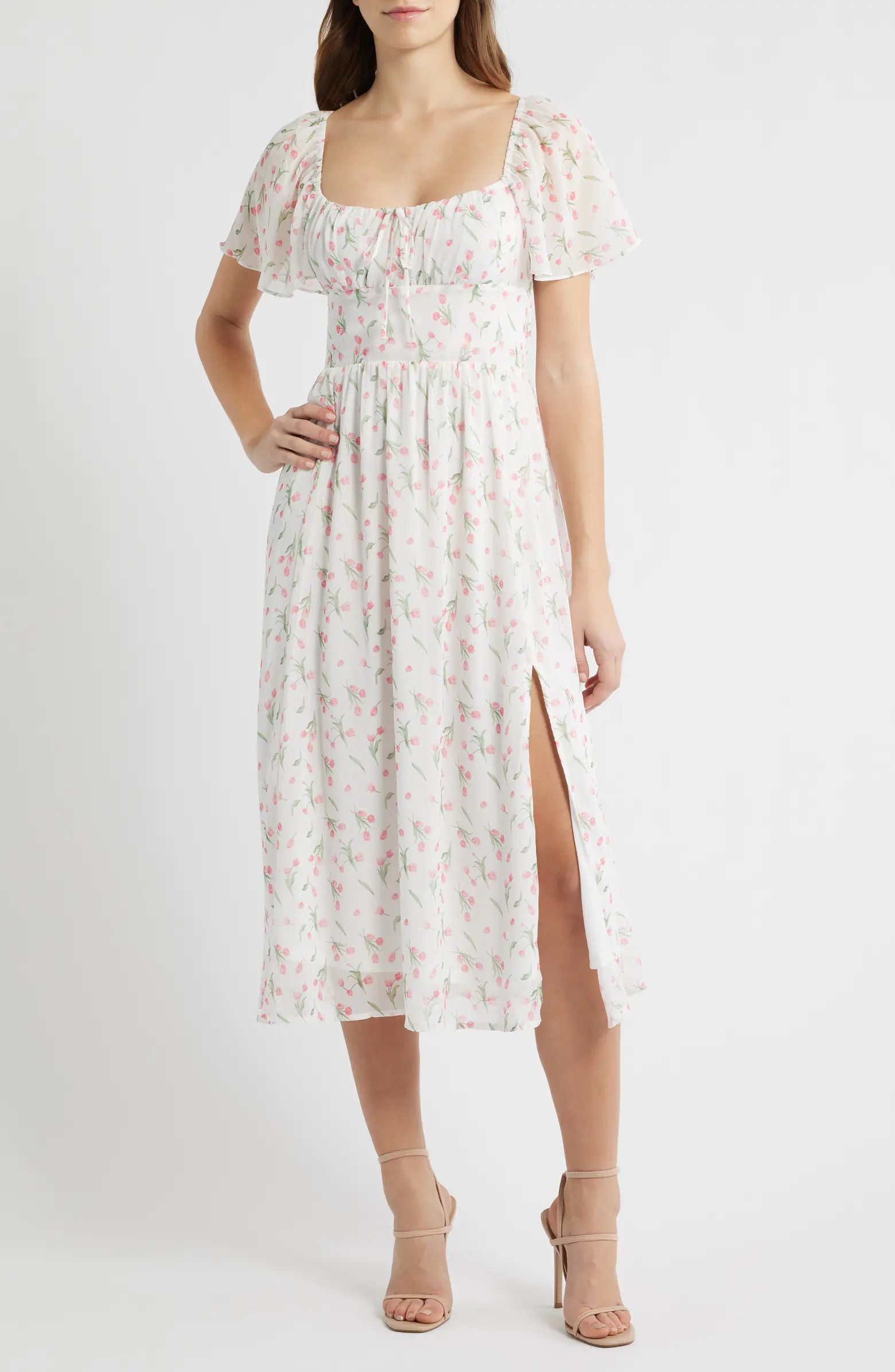 Floral Butterfly Sleeve Midi Dress | Nordstrom