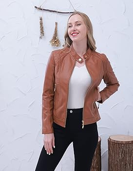 Women's Trendy Faux Leather Jacket Moto Short Jacket Fashion PU Jacket Coat | Amazon (US)