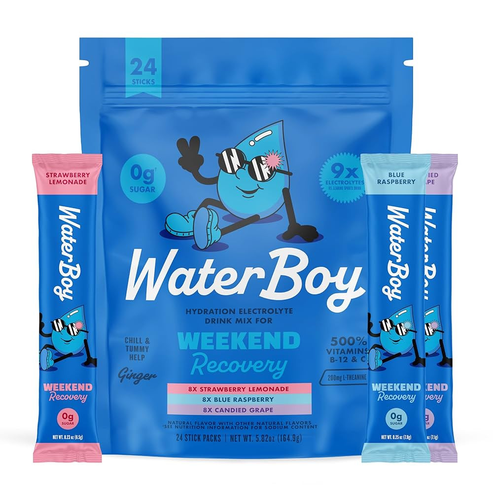 Waterboy Weekend Recovery Variety | 3,200mg Electrolyte Powder Packets | Ginger + L-Theanine + Vi... | Amazon (US)