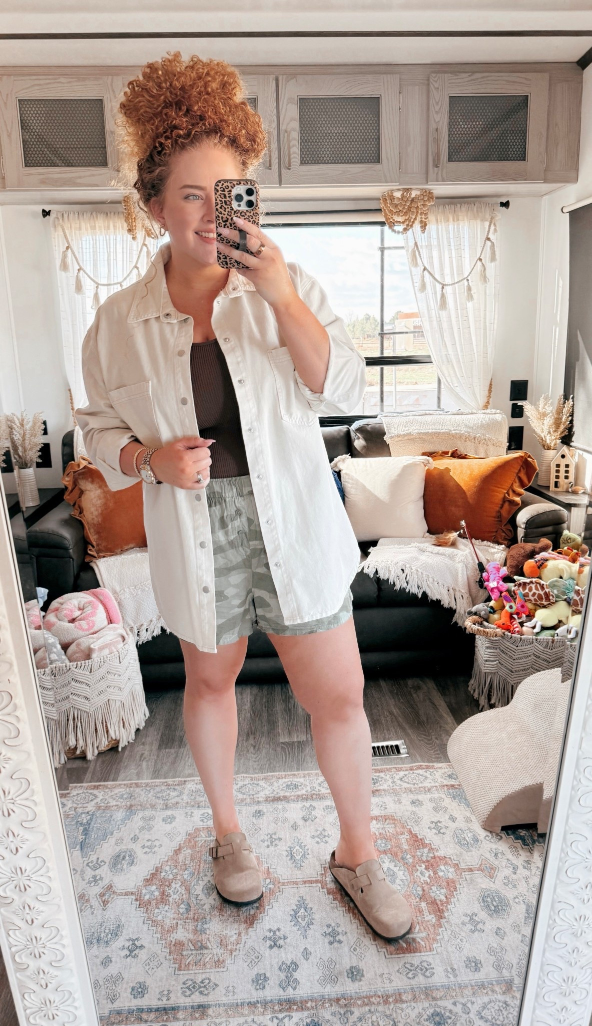 My kind of casual spring outfit 🤎 Perfect for running errands, slow mornings, brunch, or a quick farmers market stop. Easy, comfy, and still put together👏 casual spring outfit | spring outfit | everyday spring outfit | running errands outfit | farmers market outfit | brunch outfit | casual weekend outfit | comfy spring outfit | laid back spring style | casual daytime outfit | amazon spring outfit | amazon fashion | spring basics outfit | boxer shorts outfit | camo boxer shorts | camouflage shorts outfit | oversized denim shacket | shacket outfit | spring layering outfit | brown tank top outfit | casual cool girl outfit | relaxed weekend style | clogs outfit | casual outfit idea | spring wardrobe

#LTKdayinmylife #LTKgrwm #LTKSpringSale